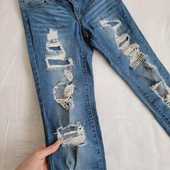 Wax Jean Distressed Blue Jeans - Picture 5 of 7